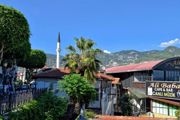 Belle Strade Case Turche Originali Interessanti Nella Città Alanya — Foto Stock