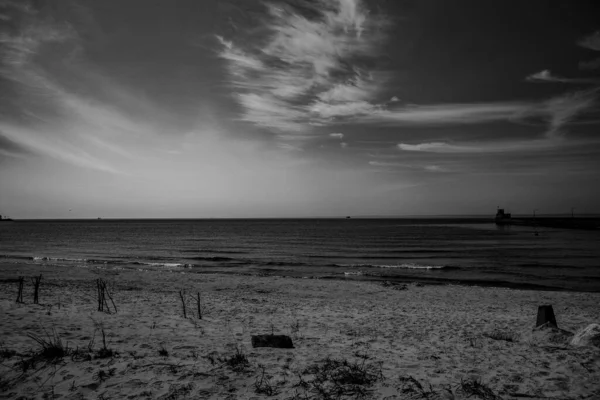 Bela Paisagem Mar Báltico Azul Polônia Praia Dia Quente Ensolarado — Fotografia de Stock