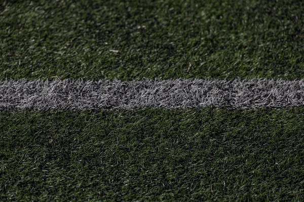 Belo Fundo Verde Campo Futebol Relvado Artificial Close Linha Branca — Fotografia de Stock