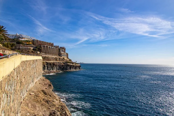 Vacker Solig Havsutsikt Den Spanska Kanarieöarna Gran Canaria Mellan Puero — Stockfoto