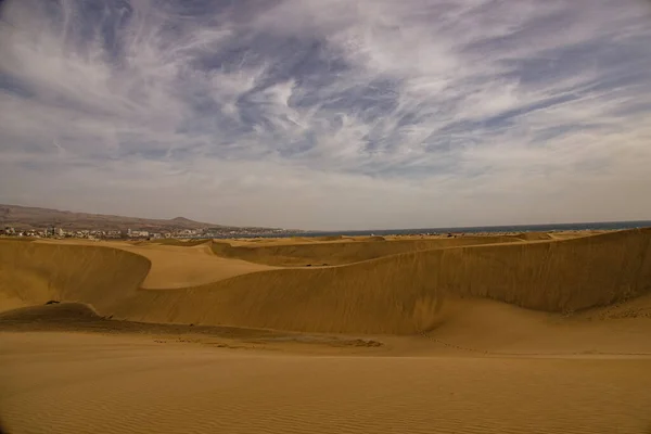 Krásná Letní Pouštní Krajina Teplého Slunečného Dne Duny Maspalomas Španělském — Stock fotografie