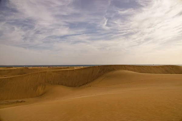 Bela Paisagem Deserto Verão Dia Ensolarado Quente Dunas Maspalomas Ilha — Fotografia de Stock