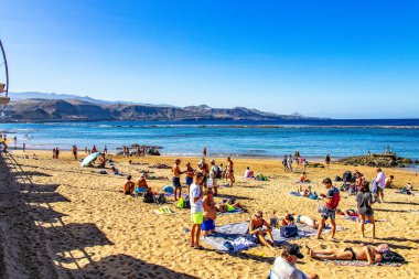 İspanya Kanarya Adası 'nın başkentindeki güzel, ılık sahil manzarası açık bir günde Gran Kanarya