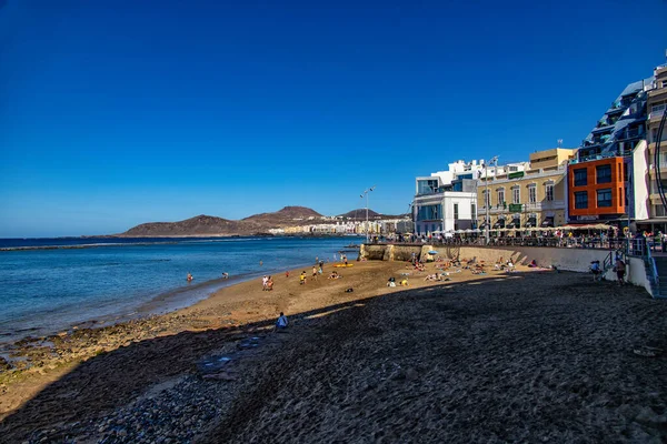 Vacker Varm Strand Landskap Huvudstaden Spanska Kanarieöarna Gran Canaria Klar — Stockfoto