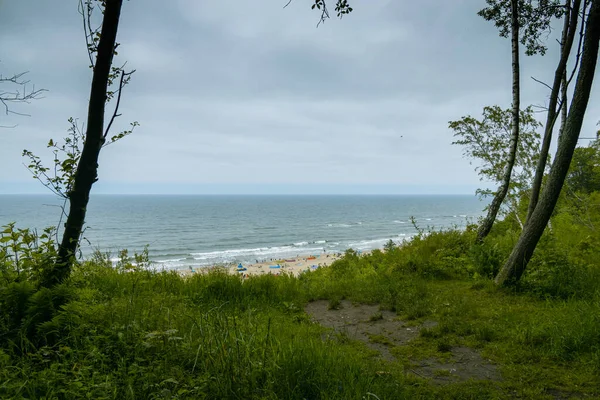 Blick Von Der Böschung Auf Den Strand Der Ostsee Einem — Stockfoto