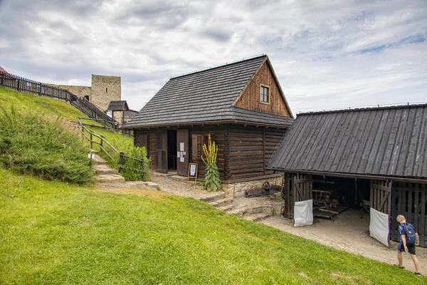 Ландшафт Историческими Деревянными Сельскими Зданиями Музеем Открытым Небом Добчицких Горах — стоковое фото