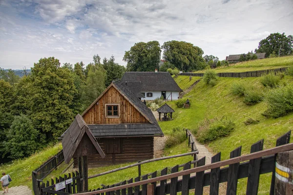 Landscape Historic Wooden Rural Buildings Open Air Museum Dobczyce Polish — Stock Photo, Image