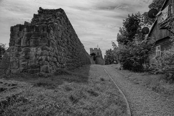 Stará Historická Obranná Zeď Kamenného Hradu Polsku Dobczycích Letní Den — Stock fotografie
