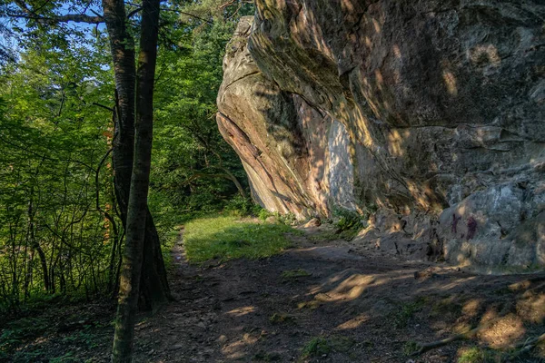Grande Pierre Diable Dans Une Forêt Dans Les Montagnes Pogorzyce — Photo