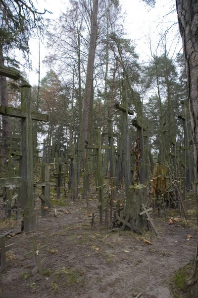 Staré Dřevěné Křesťanské Ortodoxní Kříže Hoře Garbarka Polsku Podzim — Stock fotografie
