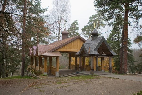 Vieille Église Bois Croix Sur Montagne Grabarka Pologne Jour Automne — Photo