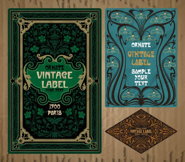 Oggetti Vintage Vettoriali Etichetta Art Nouveau — Vettoriale Stock