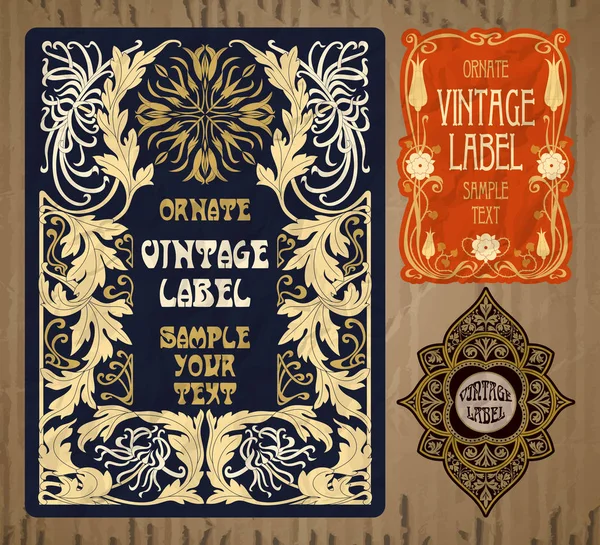 Vektör Vintage Öğeler Etiket Art Nouveau — Stok Vektör