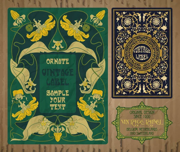 Oggetti Vintage Vettoriali Etichetta Art Nouveau — Vettoriale Stock