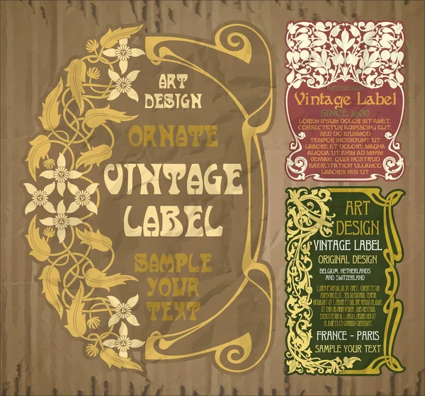 Vector Vintage Items Label Art Nouveau — Stock Vector