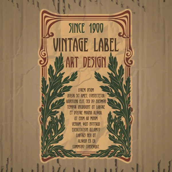 Vektör Vintage Öğeler Etiket Art Nouveau — Stok Vektör