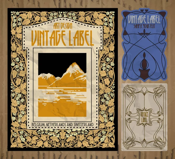 Artículos Vendimia Del Vector Etiqueta Art Nouveau — Archivo Imágenes Vectoriales