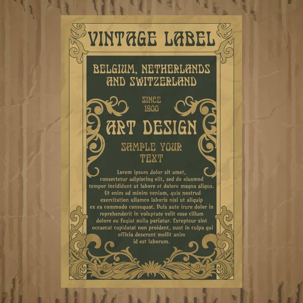 Vector Itens Vintage Etiqueta Art Nouveau — Vetor de Stock