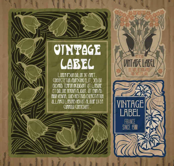 Vector Vintage Items Label Art Nouveau — Stock Vector