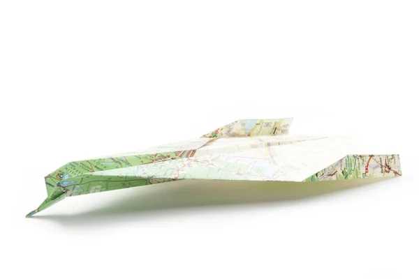 Origami Plane Made Map Isolated White Background — Stock Photo, Image