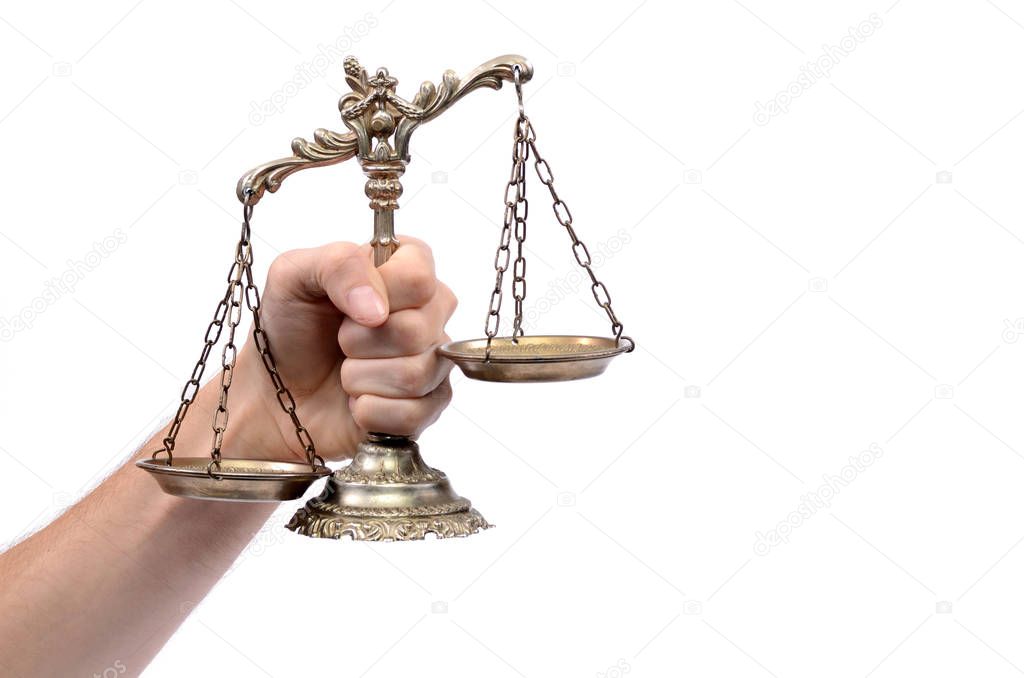 Holding Decorative Scales of Justice,  isolated, law and justice concept