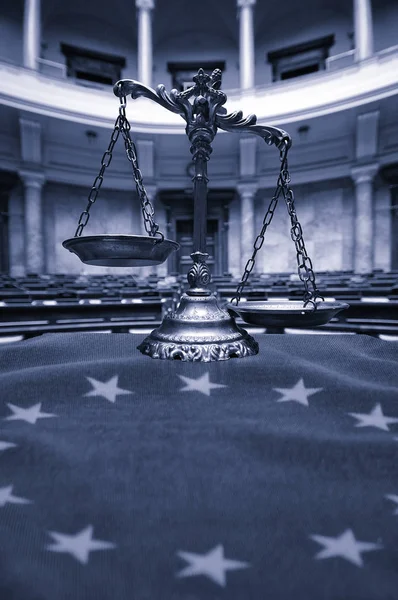 Symbol Law Justice Empty Courtroom Law Justice Concept — Stock Photo, Image