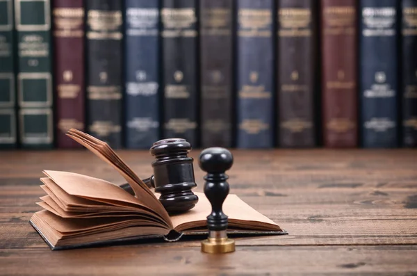 Derecho Justicia Concepto Legalidad Sello Notarial Juez Gavel Libro Derecho — Foto de Stock