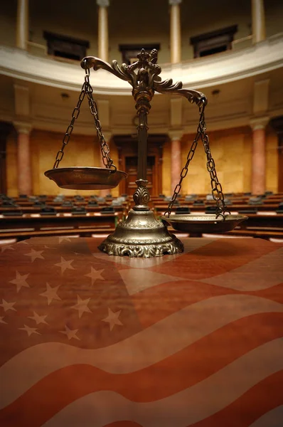 Symbol Law Justice Empty Courtroom Law Justice Concept — Stock Photo, Image