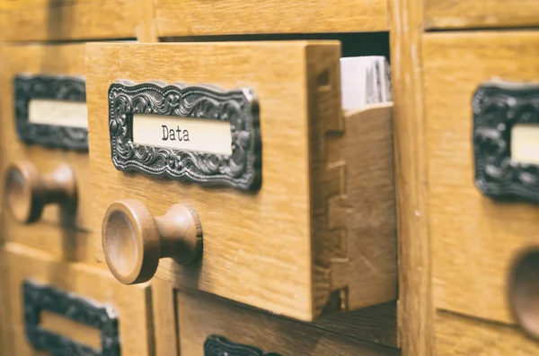 Archives Card Catalog Antigua Caja Catálogo Archivos Madera Índice Base — Foto de Stock