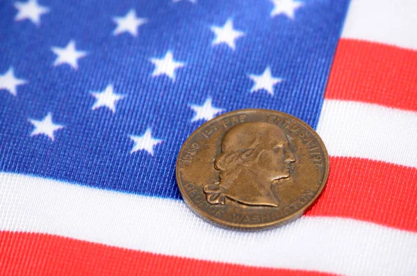 George Washington Coin Flag United States America — Stock Photo, Image