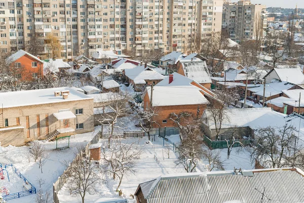 Зимой Город Улицы Покрыты Снегом — стоковое фото