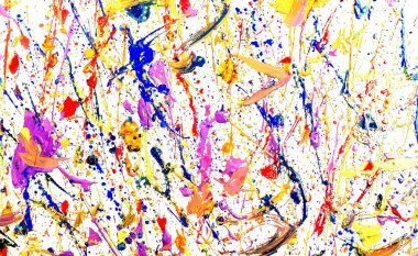 Beyaz zemin üzerine akrilik boyalar sıçramalarına çok renkli soyutlama