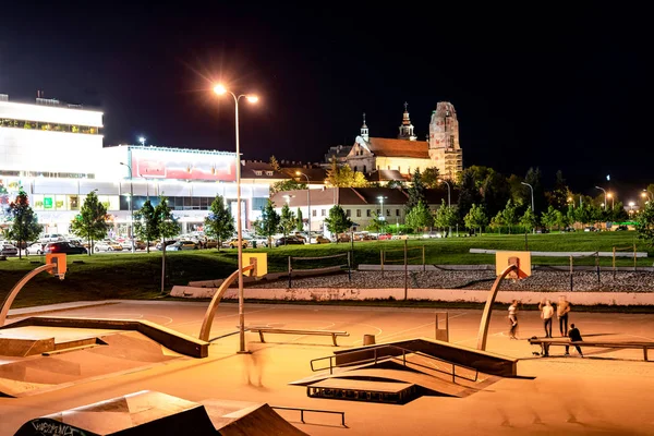 Sports ground for skateboard and basketball at night in the city street