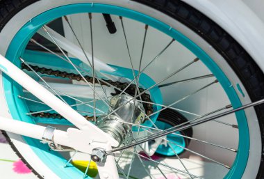 Turkuaz jantlı bisikletten arka tekerlek