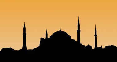 Eski Şehir - Ayasofya Istanbul'da güneş ortamda silüeti. Istanbul eski kasabada birçok cami minareleri silüeti vermek vardır