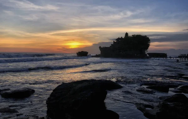 Sonnenuntergang Berühmten Tanah Lot Tempel Indonesien — Stockfoto