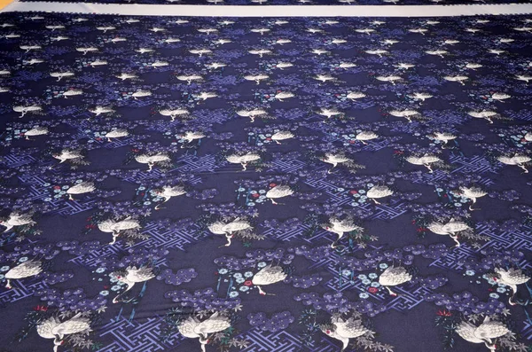 Silk twill fabric with a picture of cranes