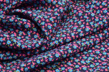 Viskon pembe-mavi çiçek süsleme