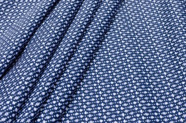 Pamuk kumaş, beyaz ve mavi koyu mavi geometrik desen