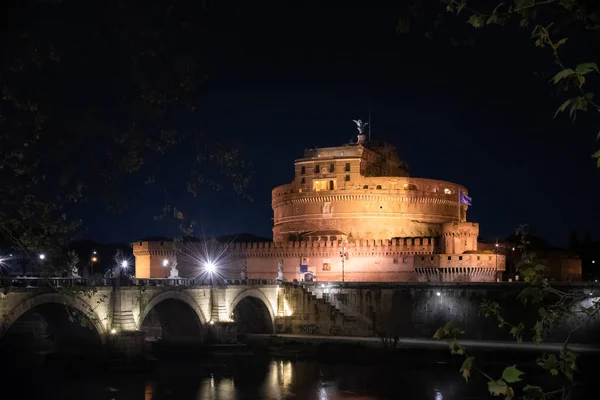 Castel Sant Angelo Natten Med Sant Angelo Överbrygga — Stockfoto