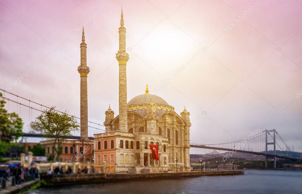 Istanbul. Image of Ortakoy Mosque with Bosphorus Bridge in Istanbul