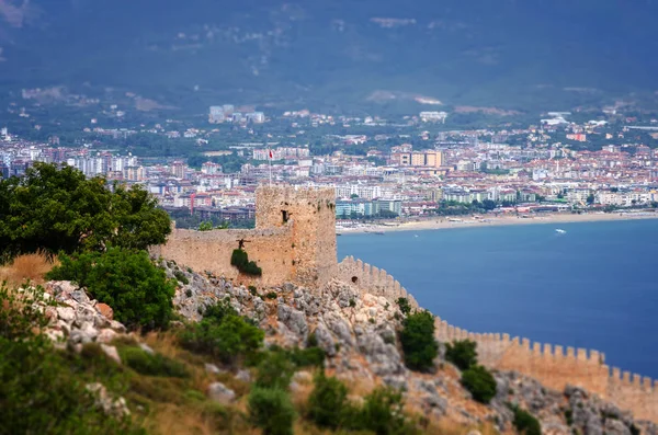 Panoramisch Uitzicht Alanya Het Fort Van Alanya Turkije Zwart Wit — Stockfoto