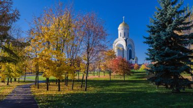 Victory Park on Poklonnaya hill in Moscow, Russia . The Temple o clipart