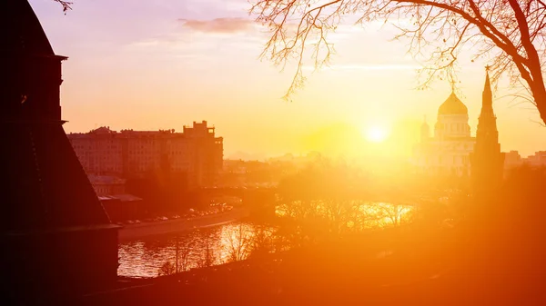 Solnedgång Syn Moskva Kreml Och Moskva River Moskva Ryssland Moskva — Stockfoto