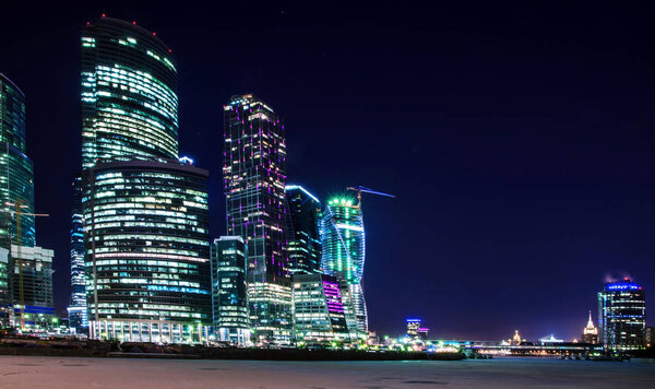 Night view of the Moscow International Business Center