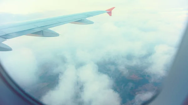 Krásné Jemné Barvy Západu Slunce Převzaté Okna Letadla — Stock fotografie