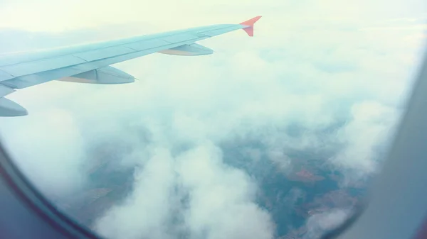 Bellissimi Colori Sottili Del Tramonto Presi Una Finestra Aereo — Foto Stock