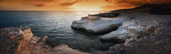 Stunning Sunset White Cliffs Beach Limassol Cyprus — Stock Photo, Image