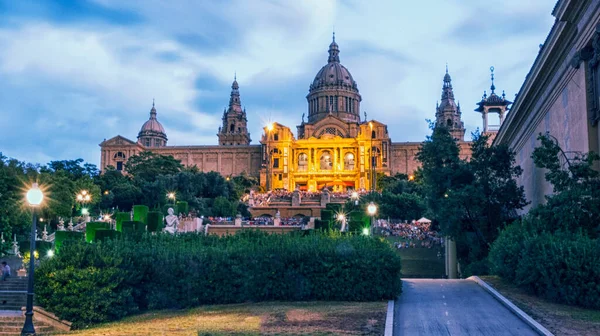 Museu Nacional Catalunha Cascata Fontes Barcelona Noite — Fotografia de Stock