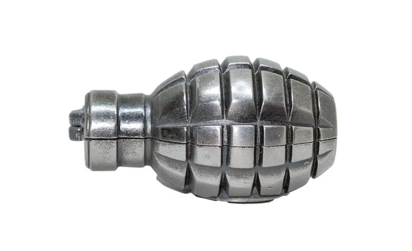 Grenade Unique Métal Argenté Briquet Isolé Sur Fond Blanc Avec — Photo